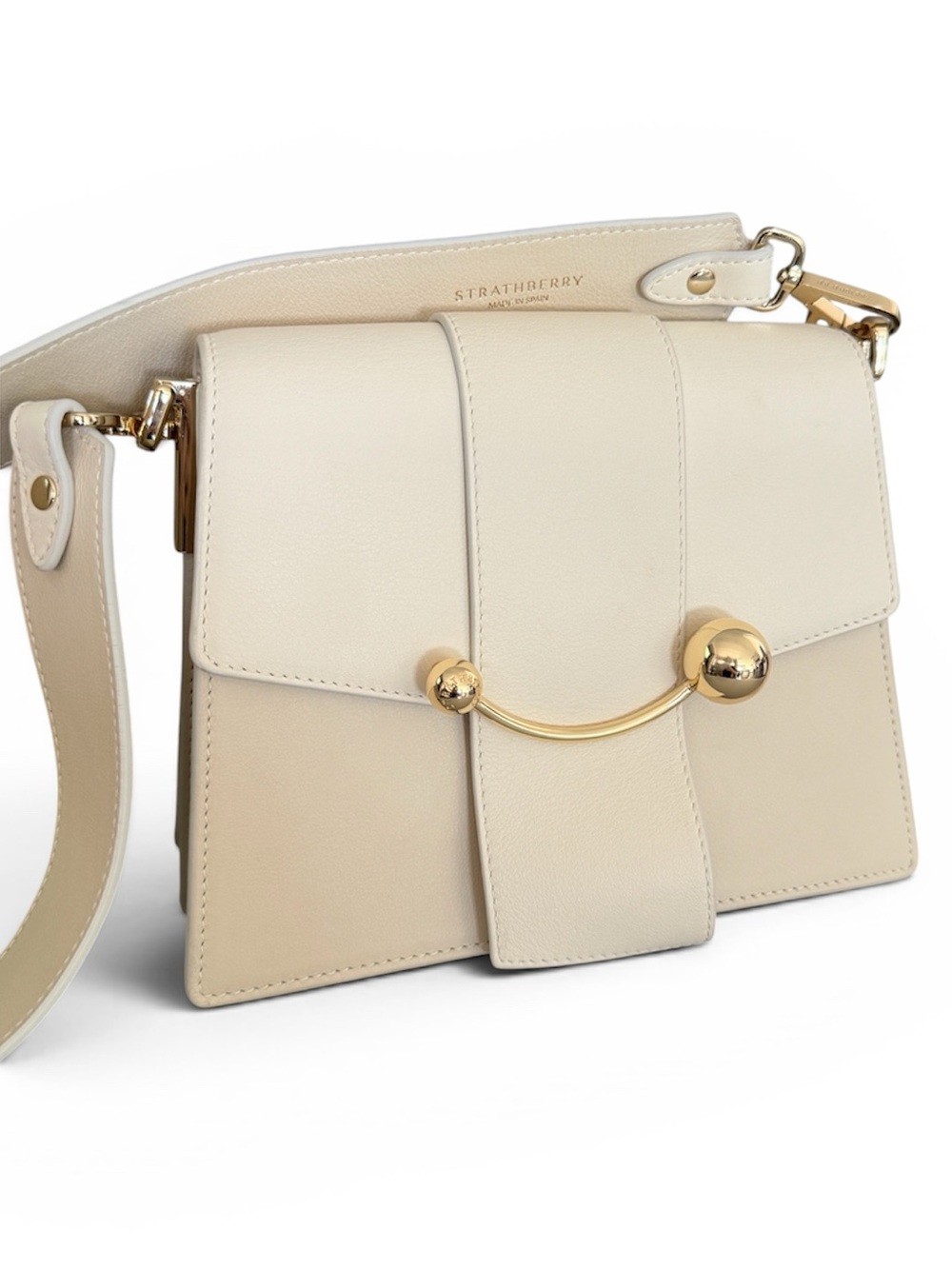 Strathberry Crescent Leather Small Shoulder Bag with Gold Accent